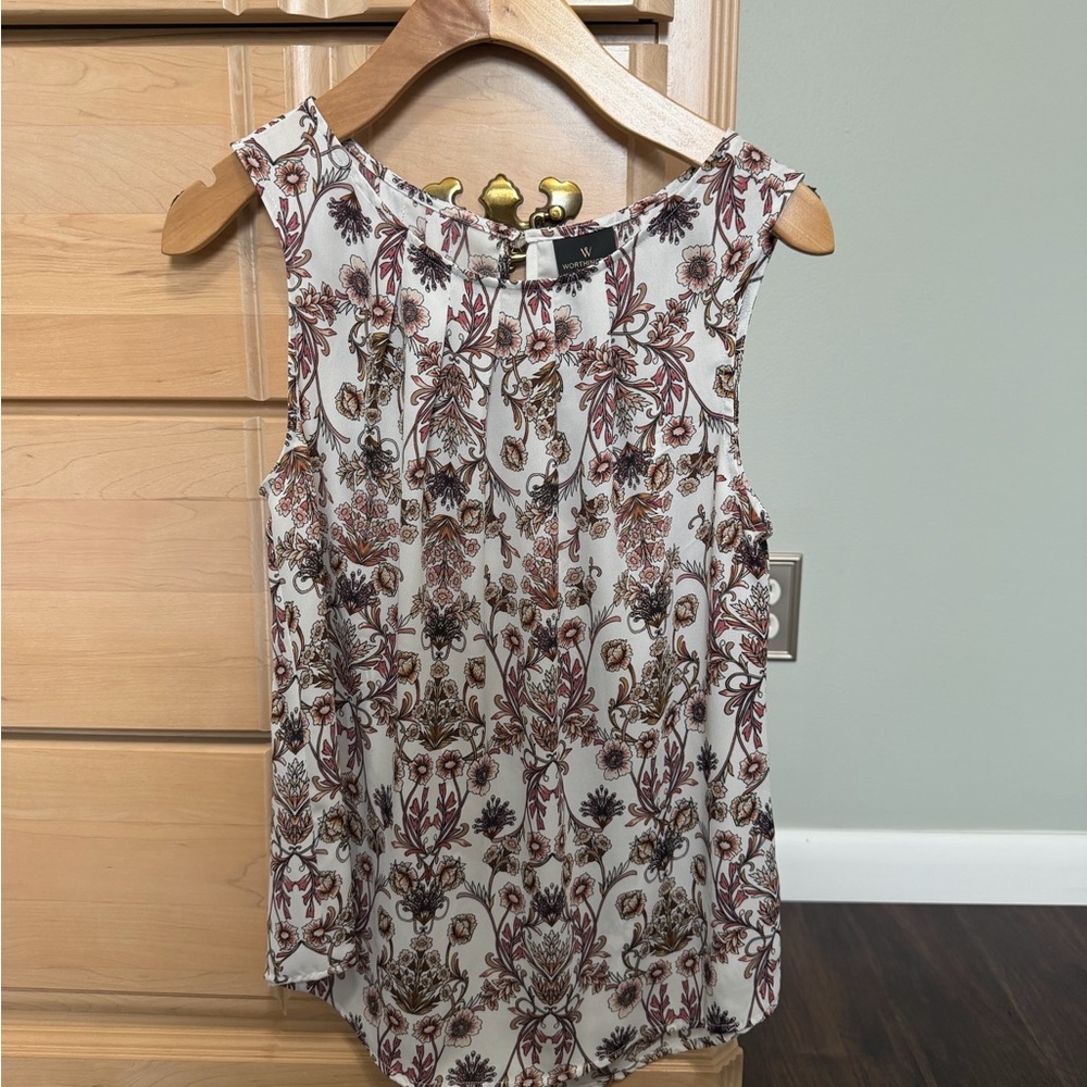 Worthington Floral Sleeveless Blouse - Cream and Brown